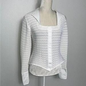 White button down long sleeve stretchy open collar Size 44 or us size 16 nwt